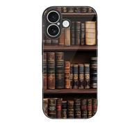 Library Shelves Victorian Old Literary Book Glass Back Mobile Phone Basic Cases Compatible with iPhone 17/17 Air/17 Pro/17 Pro Max Anti-Scratch Covers