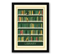 Library Shelves Vintage Framed Wall Art Print A1 (84.1×59.4cm) Black, Wall Decor for Living Room, Bedroom, Office & Home, Ready to Hang, Art Gift