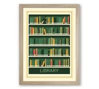 Library Shelves Vintage Framed Wall Art Print A2 (59.4×42cm) Oak, Wall Decor for Living Room, Bedroom, Office & Home, Ready to Hang, Art Gift