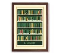 Library Shelves Vintage Framed Wall Art Print A2 (59.4×42cm) Walnut, Wall Decor for Living Room, Bedroom, Office & Home, Ready to Hang, Art Gift