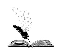 Library Study Wall Decal Vinyl Open Book Feather Words Literature Writer Art Wall Stickers School Decoration Accessories Small - 36x42cm