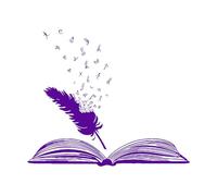 Library Study Wall Decal Vinyl Open Book Feather Words Literature Writer Art Wall Stickers School Decoration Accessories Extra Large - 64x75cm