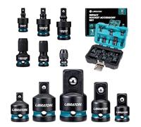 LIBRATON 11-Piece Impact Socket Adapter and Reducer Set With Swivel Feature - 1/4 Hex Converters for Automotive Repair - Blow Molded Box