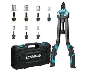 LIBRATON 16" Rivet Nut Tool, Rivet Nut Gun, Hand Rivet Nut Setter | M3-M12, with 70PCS Rivet Nuts, 7PCS Metric Interchangeable Mandrels and Carrying Case, Easy Replace