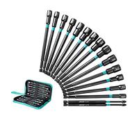 Libraton 16PCS Magnetic Nut Driver Set, Long Nut Drivers 6INCH, Metric & SAE Nut Drivers for Impact Drill, Long Shank Nut Driver Bits, 1/4" Hex Shank, Long Power Bits, PH1, PH2, with Storage Bag