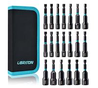 Libraton 20PCS Magnetic Nut Driver Set, Impact Drill Driver Bit Set 1/4", Metric and SAE Nut Driver, with Storage Bag, 5-13mm and 3/16''-1/2'' Nut Drivers