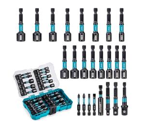 LIBRATON 24PCS Magnetic Nut Driver Set, Impact Drill Driver Bit Set 1/4", Metric and SAE Nut Drivers for Impact Drill, Impact Socket Adapters, Screwdriver Bits, Bit Holder, with Black Phosphating