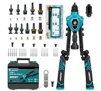 LIBRATON 2in1 Rivet Nut Tool and Rivet Gun Kit Folding | with 11 Mandrels & 5 Nose Pieces (2.4-6.4mm), Includes 100 Nuts & 200 Pop Rivets, Heavy Duty Riveting Tool for DIY & Repair