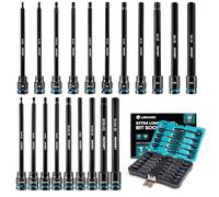 LIBRATON 3/8" Drive 20PCS SAE & Metric Allen Bit Set, 6" Long S2 Steel Hex Head, Blow Molded Box