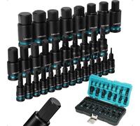 LIBRATON 32PCS Impact Hex Bit Socket Set, Metric & SAE, Allen Wrench Socket | 1/4", 3/8" & 1/2" Drive, H2-H19 & 5/64"-3/4", S2 Steel Impact Allen Socket Set with Storage Case, Mechanic Tool Set