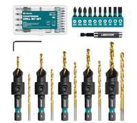 Libraton Countersink Drill Bit Set, 22 PCS Wood Counter Sink Drill Bit Adjustable, #4, #6, #8, #10, #12, Magnetic Drill Bit Holder Extension for Woodworking, Screwdriver Bits with Storage Box