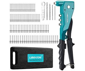 Libraton Heavy Duty Rivet Gun, Pop Rivet Gun Set, Professional Hand Riveter, Manual Riveting Tool with 100Pcs Rivets and 4 Interchangeable Heads, for Metal, Wooden and Plastic