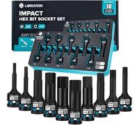 LIBRATON Impact Hex Bit Socket Set, 1/2" Dr, S2 Steel, 10PCS High Torque Sockets (Metric H5-H19) for Professional Mechanics & Automotive Repair (XPE Storage Case)