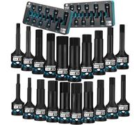 LIBRATON Impact Hex Bit Socket Set, 1/2" Dr, S2 Steel, Metric & SAE 20PCS (H5-H19 & 1/4"-3/4") High Torque Sockets for Professional Mechanics & Automotive Repair (XPE Storage Cases)