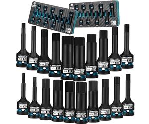 LIBRATON Impact Hex Bit Socket Set, 1/2" Dr, S2 Steel, Metric & SAE 20PCS (H5-H19 & 1/4"-3/4") High Torque Sockets for Professional Mechanics & Automotive Repair (XPE Storage Cases)
