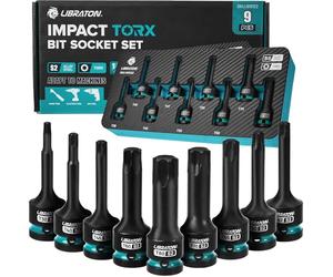 LIBRATON Impact Torx Bit Socket Set, 1/2" Drive, S2 Alloy Steel, 9PCS Impact Star Torx Bit T30-T80 Socket Set, XPE Storage, for Professional Household Car Repair