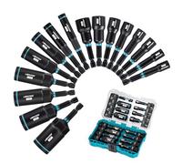 LIBRATON Magnetic Nut Driver Set, 16PCs Impact Driver Bit Set, Deep Nut Driver, SAE, for Impact Drill, 1/4"-9/16" and 1/4"-4/3" Deep Nut Drivers, with Toolbox for Car Repairs