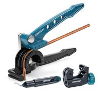 LIBRATON Manual Tube Bender, Copper Tubing Bender, 180° Pipe Bending Tool | 3-in-1 Copper Bender 1/4” 5/16” 3/8”, with Mini Tube Cutter & Deburring Tool, for Brass, Aluminum and Thin Steel Tubes