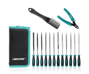Libraton Needle File Set, Mini File 14PCS, Needle Jewelry Files, 6 Diamond Files, 6 Carbon Steel Files with Wire Cutter, Brush, Carrying Bag, File Tools for Woodworking, Metalworking, Model, Hobby