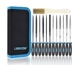 LIBRATON Needle Files Set 13PCS with 6 Steel File, 6 Diamond File Set, Cleaning Brush & Carrying Case for Wood and Metal Work DIY Metal File