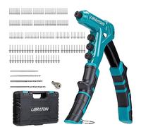 LIBRATON One-Handed Rivet Gun, Pop Rivet Gun Set, Professional Hand Riveter | Manual Riveting Tool with 200 Rivets for Metal, Includes 4 Drill Bits, 4 Tool-Free Interchangeable Heads, Storage Case