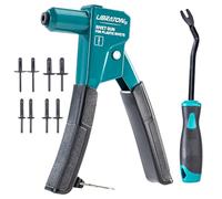 LIBRATON Plastic Rivet Gun Kit, 90 Degree Angle Hand Riveter with 40 Nylon Rivets (4 Sizes), Universal Nosepiece for Automotive/Electronics, Ergonomic & 50% Lighter Force