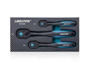 LIBRATON Ratchet Handle, 3 PCS 1/4", 3/8", 1/2" Heavy Duty Drive Ratchet Socket Wrench with Quick-Release Head, 72 Teeth, Reversible Design, Comfort Grip for Car Repair, EVA Organizer