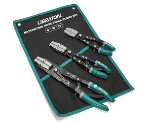LIBRATON Ratchet Hose Clamp Pliers - 3pc Set, Automotive, Radiator Hose tool, 8"-12"Flexible, Storage Bag Included