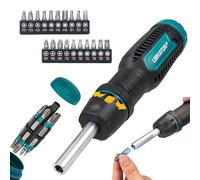 LIBRATON Ratcheting Screwdriver Set, Multi-bit Screwdriver Tool, 33-in-1 Magnetic Ratchet Screw Driver, Slotted/Philips/Pozi/Torx/Hex/Square Bits, Ergonomic Handle for Home, Auto & DIY