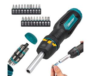 LIBRATON Ratcheting Screwdriver Set, Multi-bit Screwdriver Tool, 33-in-1 Magnetic Ratchet Screw Driver, Slotted/Philips/Pozi/Torx/Hex/Square Bits, Ergonomic Handle for Home, Auto & DIY