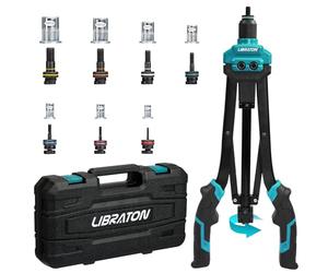 LIBRATON Rivet Nut Tool, 16" Rivnut Tool Kit, Hand Rivnut Gun with 7PCS Metric Interchangeable Mandrels, 70PCS Rivet Nuts, Carrying Case, Auto Release Nut Design