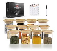 LIBWYS 12 x Stackable Square Spice Jars with Bamboo Lid, 200 ml Storage Jars - Spice Jars Set with Labels - Spice Jars Spice Storage