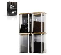 LIBWYS 4-Pack Anti-UV Square Glass Storage Jars with Bamboo Lids (1.22Qt) - Light Resistant Containers (LRC) for Pantry Organization, Coffee Beans, Loose Tea, Sugar, Pet Food | Kitchen Canisters Set