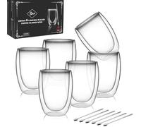 LIBWYS 6 Pack Double Walled Coffee Glasses Mugs, Cappuccino Latte Macchiato Tea Milk Glasses Cups Heat Resistant Cup 350ML (Without Handle)