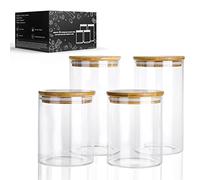 LIBWYS Glass Storage Jars with Bamboo Lids Set of 4, Airtight Glass Canisters with 2 Size 800ml, 1200ml, Large Kitchen Food Storage Jars for Kitchen Cabinet/Dishwasher Safe (4L)