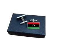 Libya Flag Cufflinks - Libyan National Emblem Gift for Men | Red, Black & Green Flag with White Crescent & Star Design | Groomsmen Wedding Gift | Gift Box Included | Proud Libya Heritage Keepsake