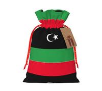 Libyan Flag Print Christmas Burlap Gift Bag With Drawstring, Present Small Favor Pouch For Birthday Parties-S Size