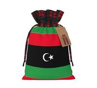 Libyan Flag Print Festive Plaid Gift Bag, Candy Bag, Drawstring Burlap Pouch For Holiday Presents Favor-M