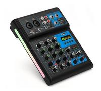 LICAEVEY 4 Channel Audio Mixer, Dual Cordless Microphone System with Auto Pairing, Bluetooth, USB Interface, RGB Lights, for Podcast, Karaoke, Live Streaming, Recording