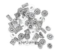 LICAEVEY 50Pcs Antique Silver Flower Retro Buttons for Clothing DIY | Zinc alloy durable construction, 5 models with 10 pieces each, Suitable for sewing knitting crocheting
