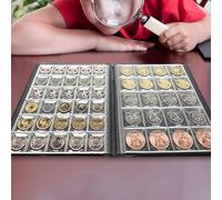 LICAEVEY Coin Album, 250 Pockets 10 Pages, PU Leather Shell Coin Collection Book for Collectors, Storage for Tokens Medals Badges, Hobbyist Organizer for Home Travel (Black)