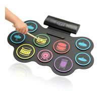 LICAEVEY Electronic Drum Set, Bluetooth Portable Roll Up Silicone Drum Pad Kit with Sticks Pedal, Premium Silicone Plastic Solid Wood, Multiple Teaching Modes for Beginners