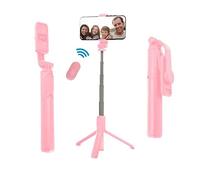 LICAEVEY Live Video Tripod Selfie Stick, Stainless Steel Telescopic Folding Portable Selfie Rod with Remote Control, 360 Degree Rotating Base 3 Deployable Legs for Photography (Pink)