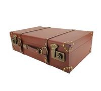LICAEVEY Mini Leather Suitcase Vintage Small Carry On Overnight Case with Shoulder Strap for Travel Keepsake Trunk Brown