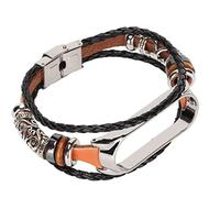 LICAEVEY Smartwatch Straps, Band Leather Watch Wrist Strap Replacement Vintage Style for Mi Band 5 6 NFC, Adjustable Breathable Replacement Wristbands for Women Men (Brown silver)