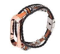 LICAEVEY Smartwatch Straps, Band Leather Watch Wrist Strap Replacement Vintage Style for Mi Band 5 6 NFC, Adjustable Breathable Replacement Wristbands for Women Men (Brown gold)