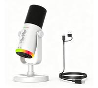 LICAEVEY USB Condenser Dynamic Microphone for Streaming, Gaming, Podcasting and Karaoke, Professional 24bit 48KHz Recording Studio Mic with Touch Key and RGB Lighting (White)