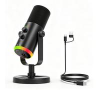 LICAEVEY USB Condenser Dynamic Microphone for Streaming, Gaming, Podcasting and Karaoke, Professional 24bit 48KHz Recording Studio Mic with Touch Key and RGB Lighting (Black)