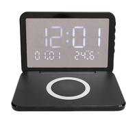 LICAEVEY Wireless Charging Clock with Pad, Calendar Temperature, 15W Foldable LED Mirror Electronic for Nightstand (Black)