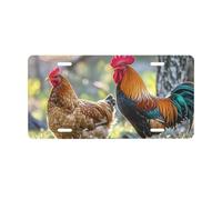License Plate 30 x 15 CM Car Front License Plate Beautiful Rooster Hen License Plate Cover Aluminum Vanity Tag for Car Decoration Plates Tag with 4 Holes